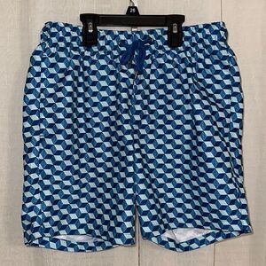 Ike Behar S Blue Light Blue Dice Geometrical Swim Trunks Board Shorts